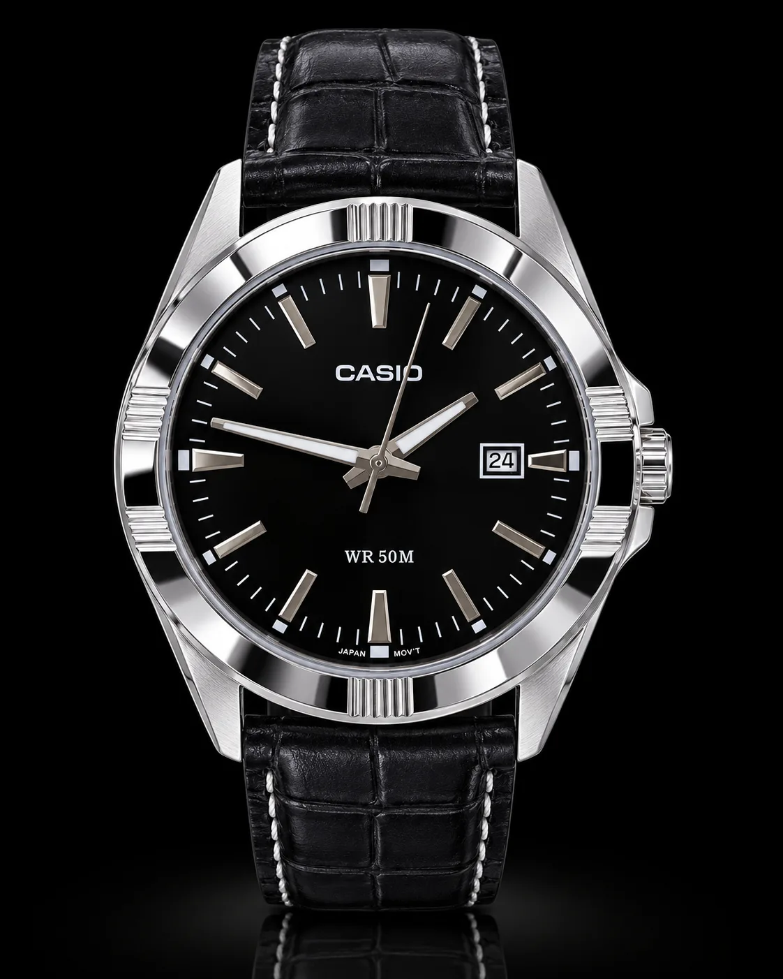 Casio MTP-1308L-1AV · Negro con correa de cuero