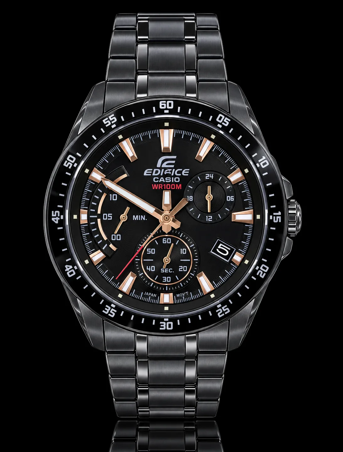 Casio Edifice · Negro con índices oro rosa