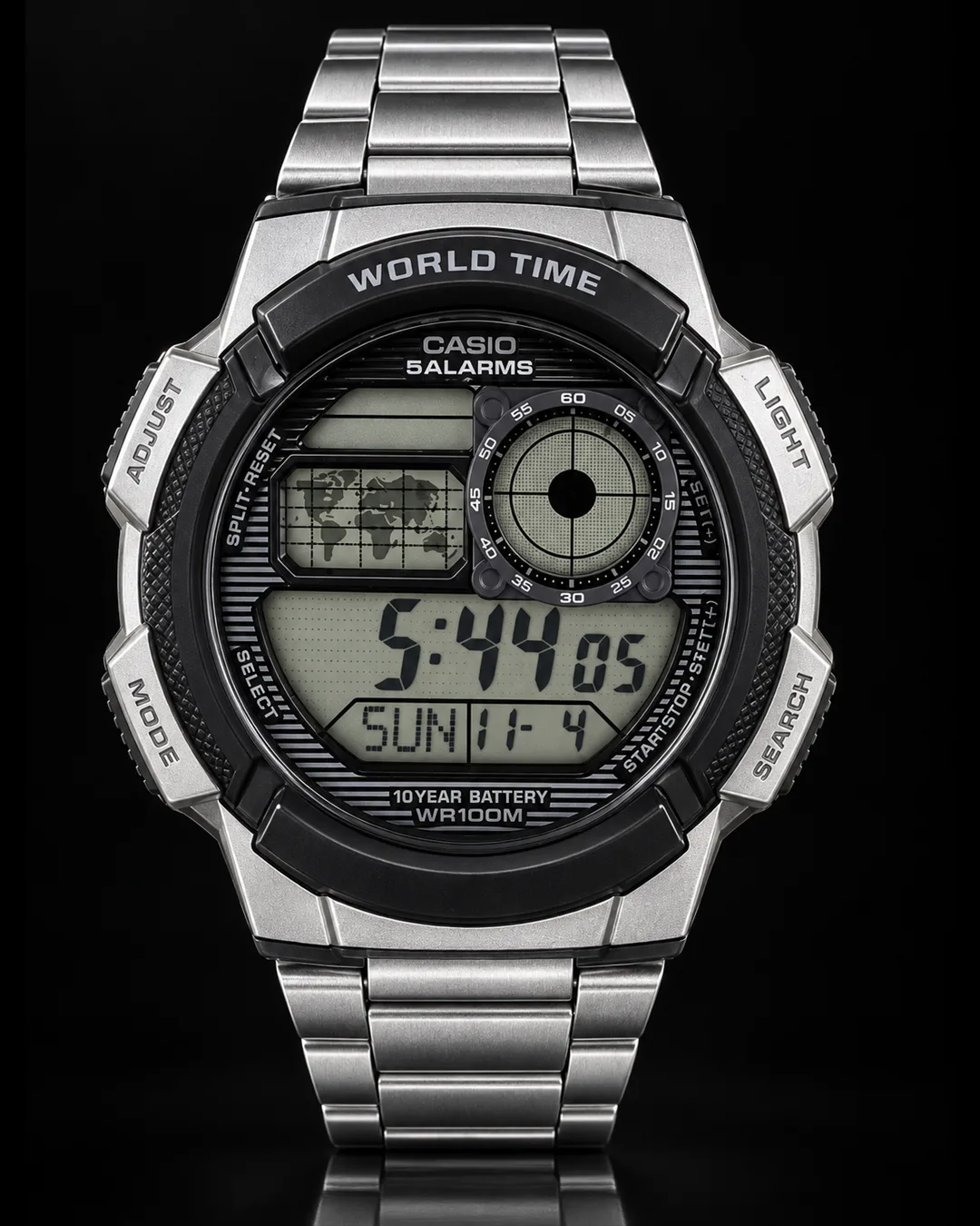 Casio AE-1000WD-1AV · World Time plateado
