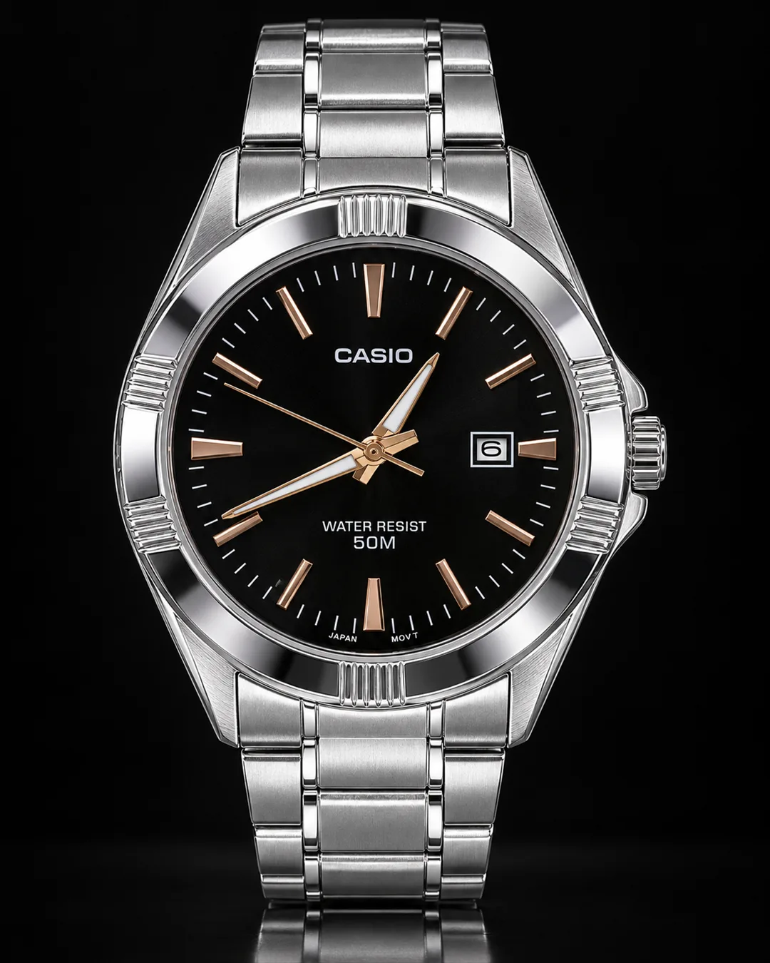 Casio MTP-1308D-1A2V · Negro con detalles oro rosa